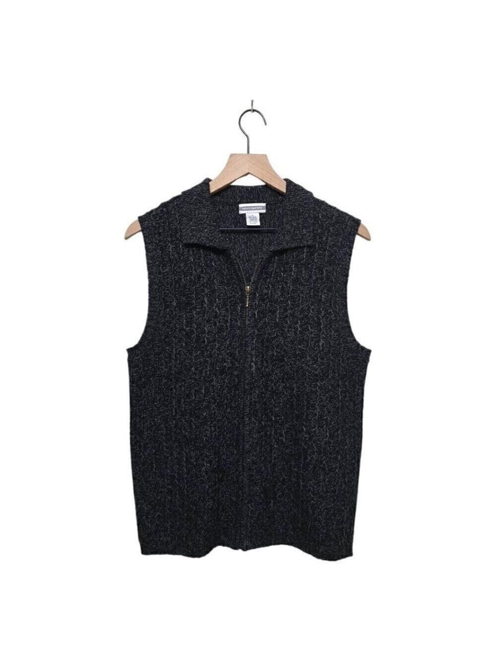 Investments Ramie Blend Marled Knit Zip Front Sweater Vest Sz M